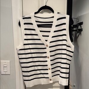 SHEIN Black and White Striped Button-Down Knit Vest